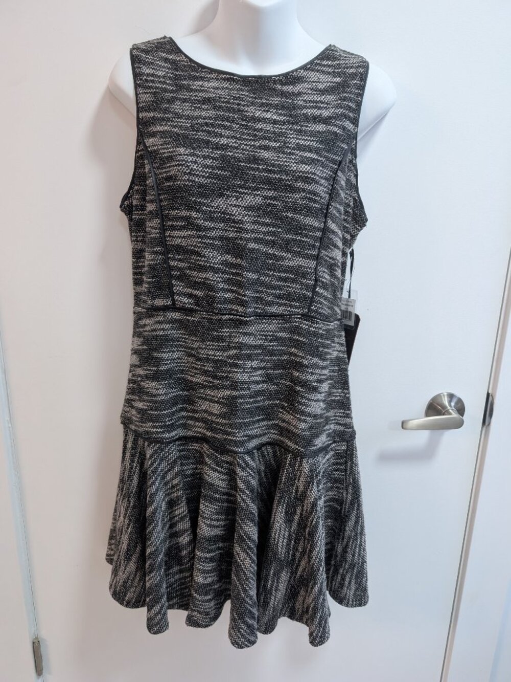 NWT Black and White Boucle Flounce Midi Dress